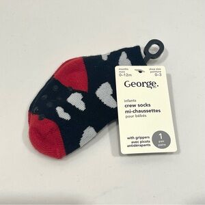 🟢10/$30 NEW George Infants Valentine Hearts Crew Socks w/ Grippers (size 0-12M)
